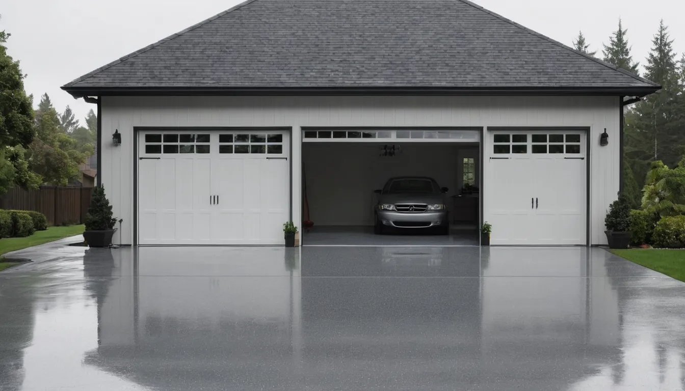 A freshly coated epoxy garage floor in a home in Lacey